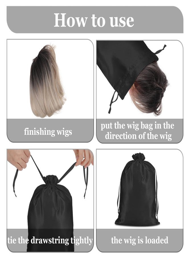 Shimmeroo 4Pcs Wig Storage Bags,Silk Bags with Drawstring Small Storage Satin Bag for Wigs Bundles Hair Extension(Black) - Image 4